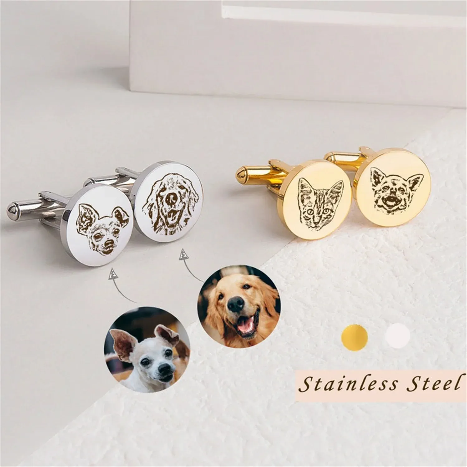 Custom Cuff Links Pet Portrait Personalized Po Cufflinks Valentines Day Gift For Him Memorial Cuff Links Father Day Gift 240124