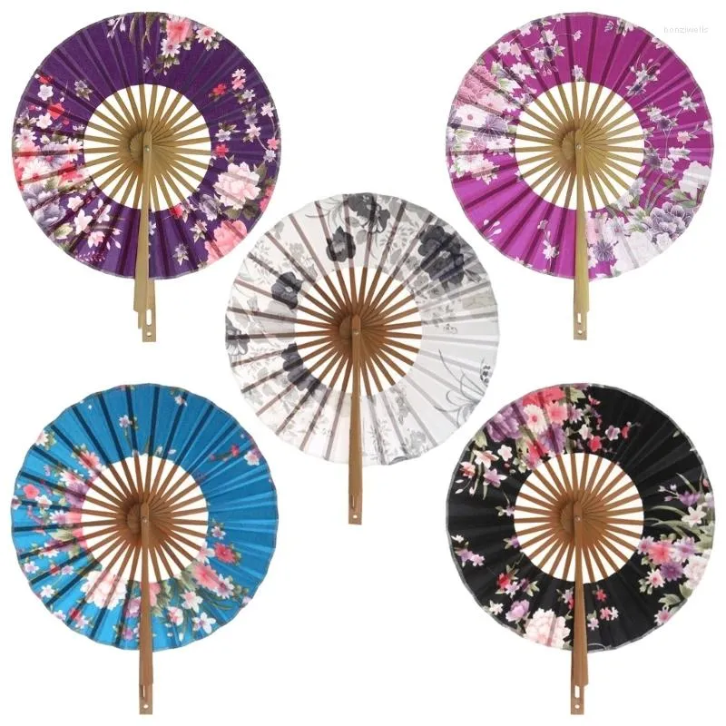 Statuette decorative Ventaglio pieghevole tascabile giapponese con fiori di ciliegio Circolare Regalo di decorazione per feste per abbinamento quotidiano
