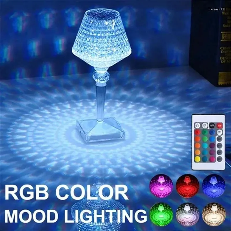 Masa lambaları LED Dimond Kristal Lamba Şarap Kupası Şekli 3/16 Renk Işık USB Güç Şarj Edilebilir Dimmabable Gece Masa Yatak Odası