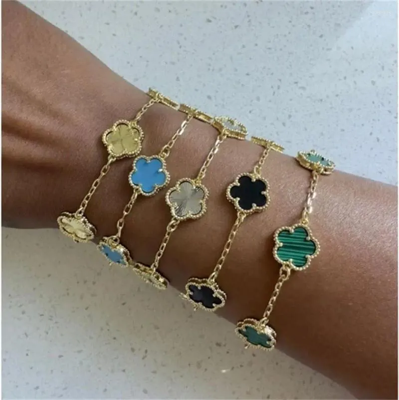 Link Armbanden DE BLING KONING Vijfbladige Bloem Roestvrij Stalen Klaver Armband Lucky Star Sieraden Voor Vrouwen Meisje Hiphop