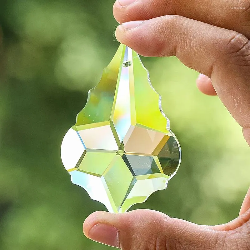 Lustre de cristal 60mm claro laser facetado prisma folhas encantos de vidro lâmpada balançar peças brilhando sun catcher pendurado