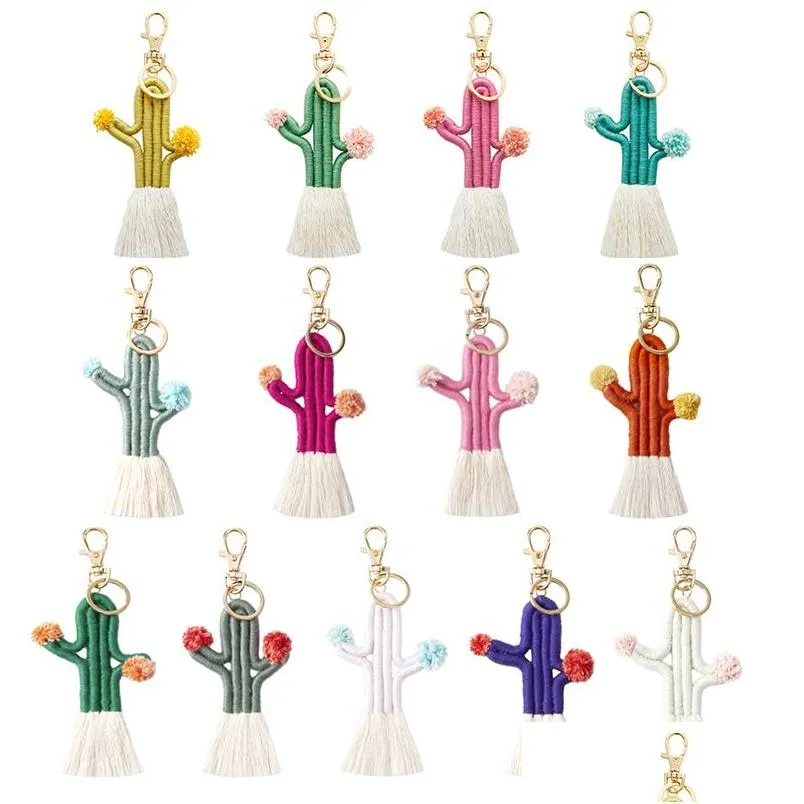 Rame Cactus Keychain Handmade Knitted Cotton Thread Wrapped Tassel For Women Fashion Boho Style Boutique Jewelry Drop Delivery Dhu9V