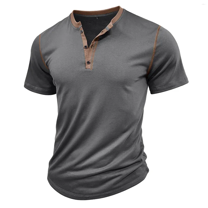 Herren T-Shirts Sommer Männer lässige Tees Solid Farbe Kurzarm Hemd für Sport Henley Kragen Polo T-Shirt Colorblock Button Ausschnitt