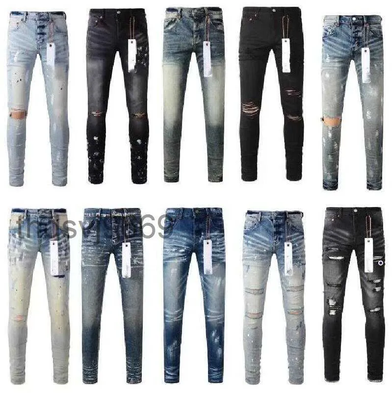 Tasarımcı Jeans Mor Mens Sıska Motosiklet Modern Modeli Yırtık Delek Tüm Yıl Yuvası İnce Bacaklı Toptan Marka J VDGG RNVU