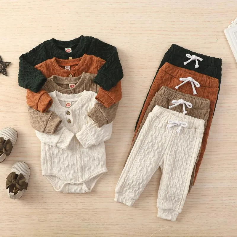 Ensembles de vêtements bébé fille barboteuse hauts pantalons costume à manches longues col rond bouton pull tricot pantalon décontracté