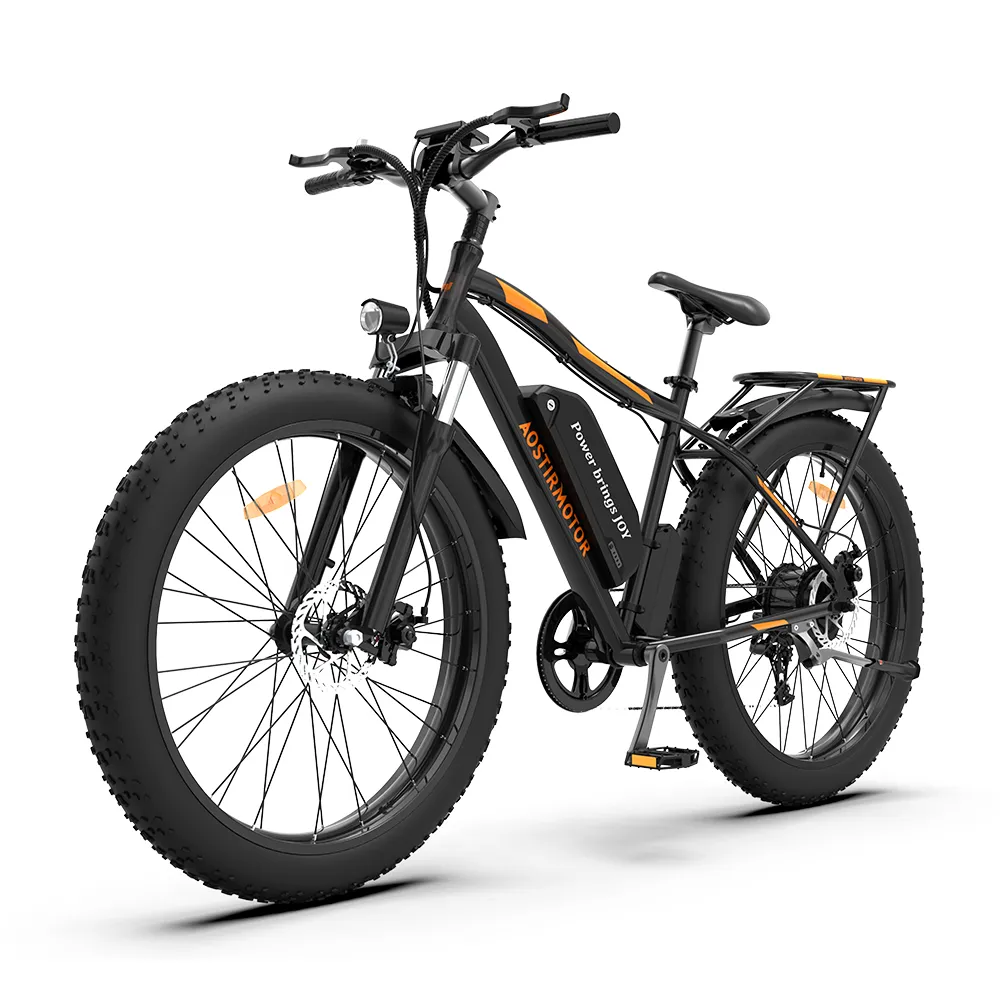 미국 스톡 Aostirmotor S07-B 전기 자전거 48V 750W Mountain Ebike 48V 13AH 배터리 26 인치 4.0 지방 타이어 컬러 -U-LCD 디스플레이 디스크 브레이크 전면 서스펜션 포크