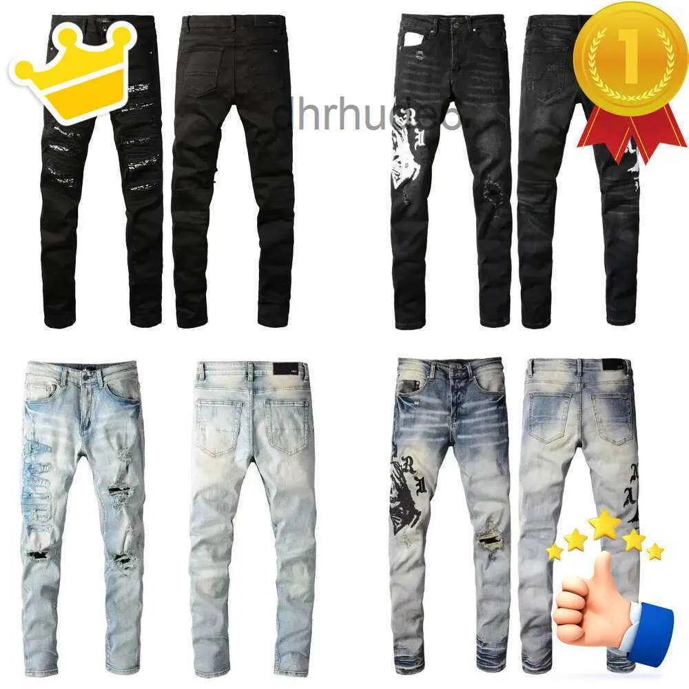 Purple Mens Denim Designer Tears Brand Ruin Stacked Fashion Trends Rock Revival Men Pants Black Skinny Jeans Jean EII7