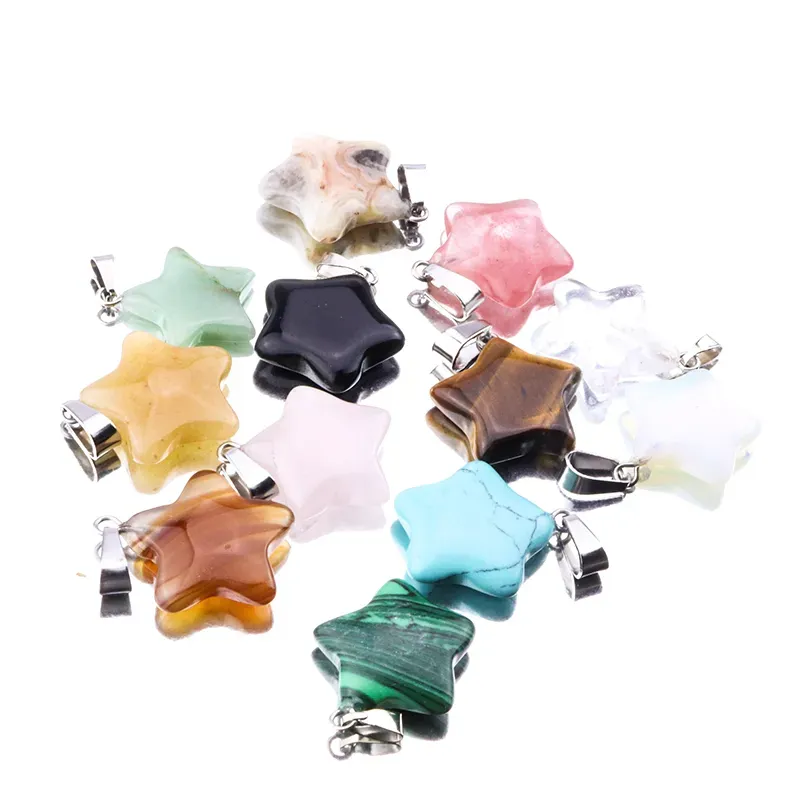 Fashion Natural Stone Crystal Cross Heart Hexagonal Prism Chakra Healing Pendants Charms For Women Crystal Pendant Necklace Accessories