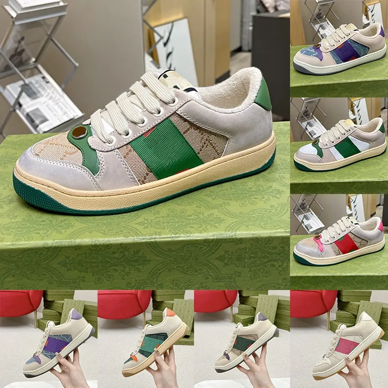 2024 Screener Designer Scarpe Tela Pelle Pelle scamosciata grigia Crema a strisce Vintage Burro invecchiato Vecchio stile sporco Lusso Scarpe da ginnastica da uomo Appartamenti Scarpe da ginnastica da donna