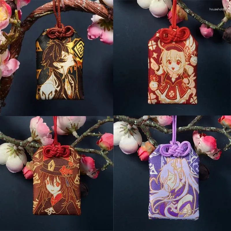 Schlüsselanhänger Anime Genshin Impact Zhongli Venti Xiao Scaramouche Stickerei Pray Fortune Omamori Anhänger Glück Amulett Kimono Geschenk