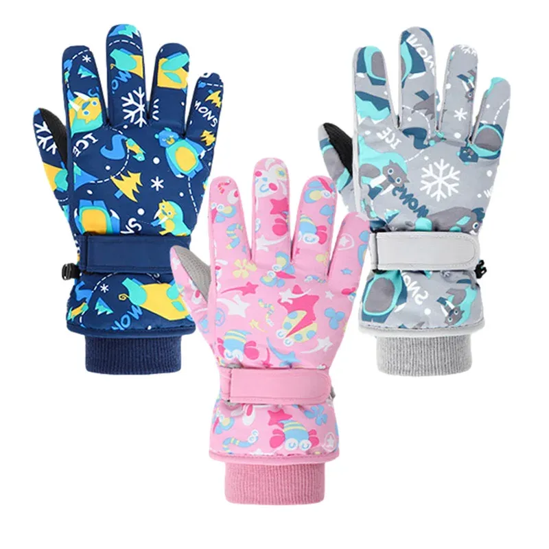 Crianças luvas de esqui de inverno à prova dwaterproof água engrossar luvas neve snowboard crianças luva para meninos meninas manter o dedo mais quente 4-6 anos de idade