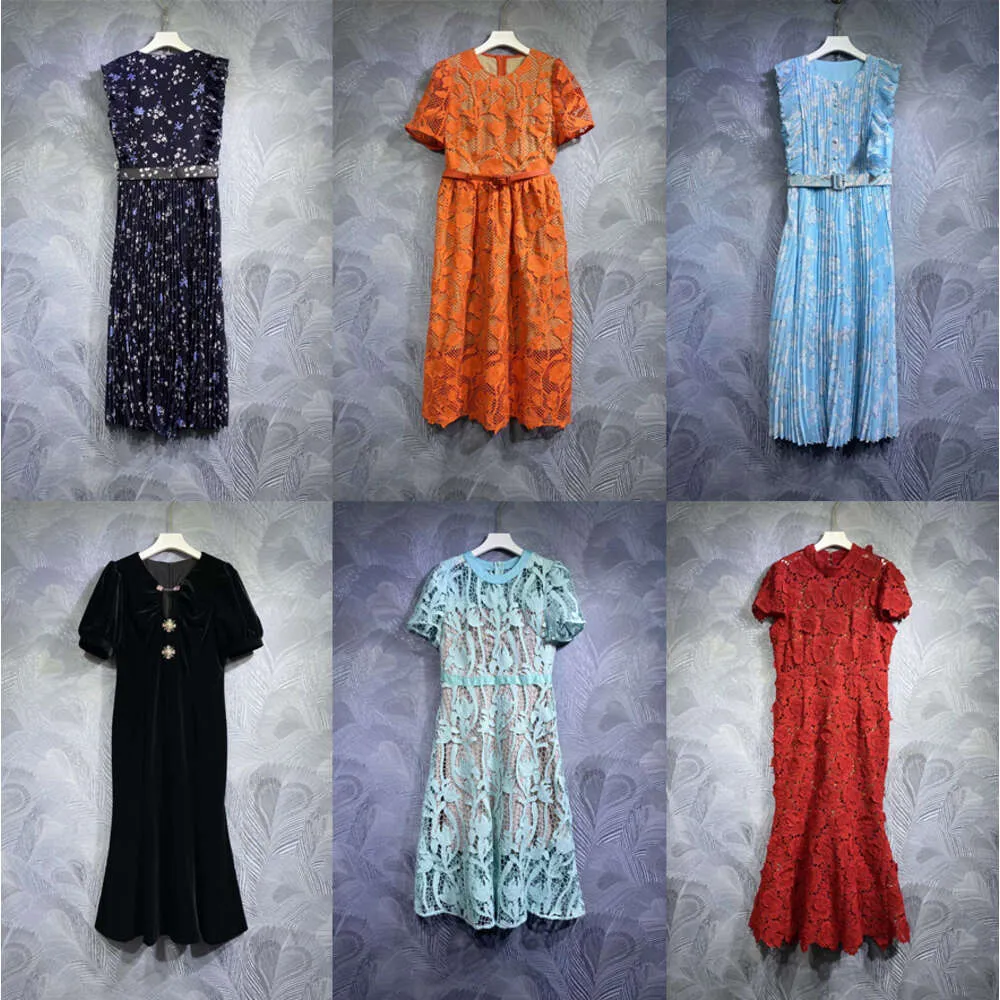 Yaz Cllection Yeni Kadınlar Orta Uzunluk Elbiseler O yaka Nakış Dantel Kısa Kollu Elbiseler Etek Zarif Kadınlar Akşam Yemeği Elbiseler FZ0108
