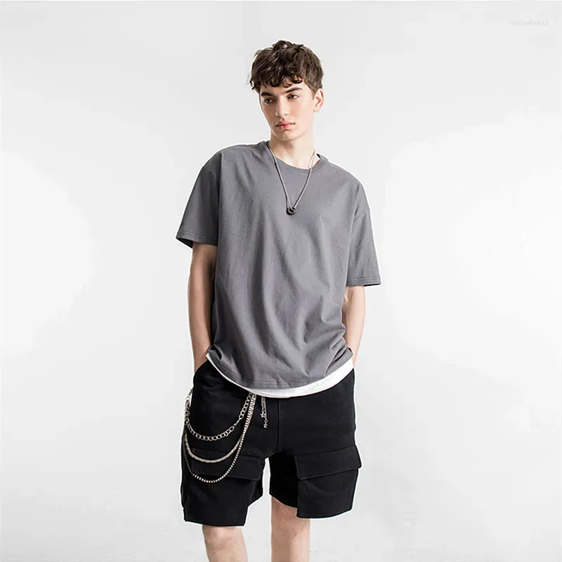 Men's T Shirts 2024 Brand Men Oversize 220 Gsm Heavy Pure Cotton High Street Mens T-shirt Casual Drop-Shoulder Man Hip Hop