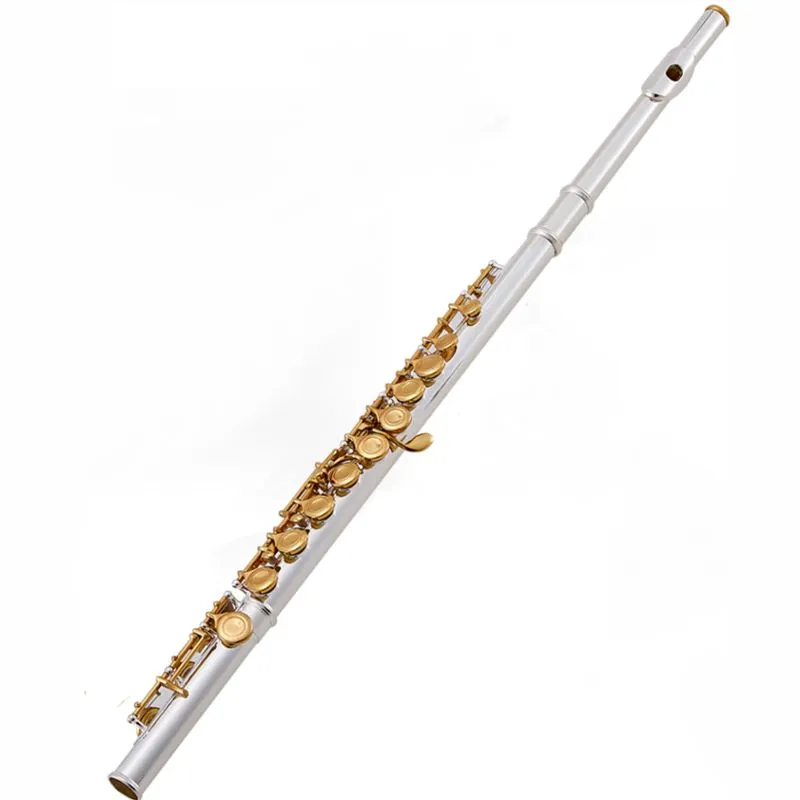 YF-471S Gratis frakt Student Flute Type Small Elbow de 16 nyckelhålöppningarna C Flute Silver Body Gold Keys Instrument Flauta