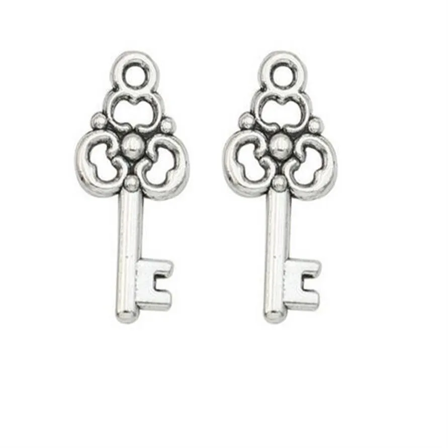 200st Lot Alloy Key Charms Antik Silver Charms hänge för halsbandsmycken gör resultat 22x10mm279k