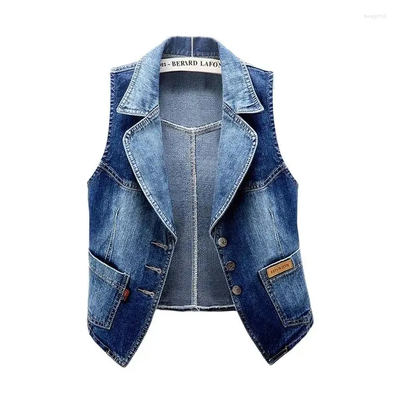 Kvinnors västar blå denim väst 2024 Kvinnor Spring Autumn Waistcoat Jacket ärmlös Casual Short Jeans Kvinnliga ytterkläder Topp 5xl