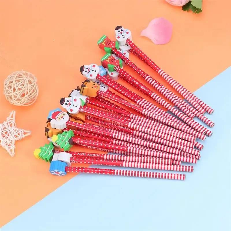 24 PCS Christmas Crayon avec des élèves de gamme crayon avec des gits en caoutchouc crayons de dessins de Noël Gift Office School Patenery 240118