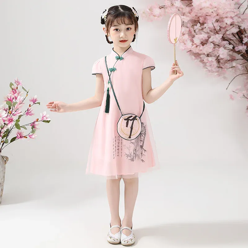 Girl Dresses 3-16Y Chinese Styles Children Evening Gown Kids Wedding Party Cheongsam Qipao Gift For Girls Short Sleeve Princess Dress