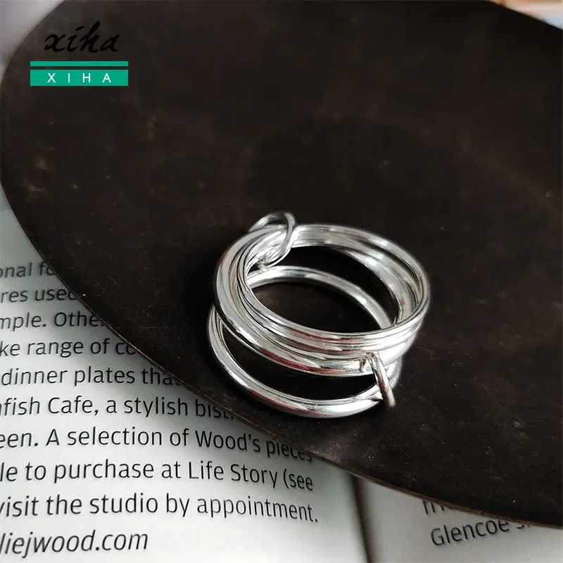 Ringe Xiha 925 Sterling Silber Multi -Layered Round Circles Ring Steampunk Boho Minimalist Schmuck Bijoux Femme Größe 5/6/7