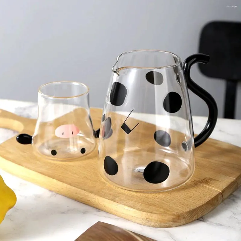 Bicchieri da vino Brocca per acqua in vetro di mucca con tazza da 500 ml Bocca a forma di V Resistente al calore Carino Trasparente Portatile per l'Home Office