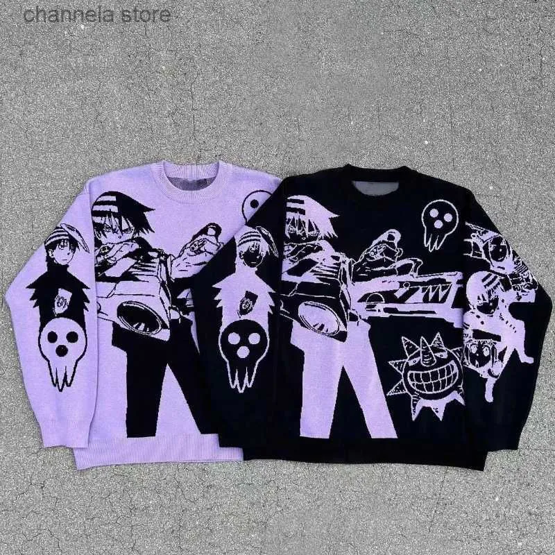 Men's Sweaters Japanese Anime Pattern Sweater Women Y2K New Harajuku Style Retro Loose Pullover Sweater Unisex Casual Joker Drape Lazy Sweater T240202