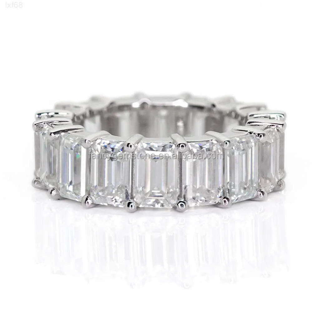925 Sterling Silver Custom Eternity Bands 4x6mm Emerald Cut Moissanite Ring for Women Wedding Ring