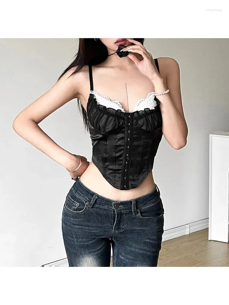 Women's Tanks Vintage Sweet Gentle Sexy Cute All-match Tops Fashion Cool High Street Thin Sling Fishbone Vest 2024 Spring