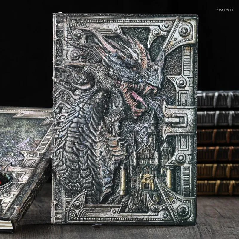 Notebook Dragon Embossed Retro Hardcover Leather Cover 100 Sheets/Book Horizontal Line Inside Office Learning Diary QP-04