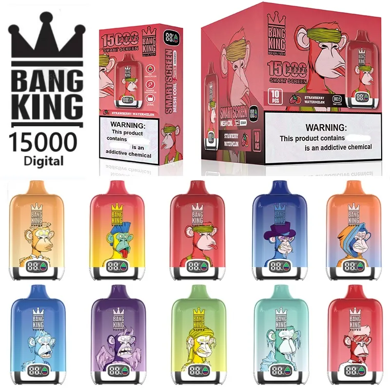 Original Bangking 15000 Puffs Digital Disposable Vape Smart Screen Display 25ml Prefilled Rechargeable Bang King 15K Deseachable E Cigarette Pod Device