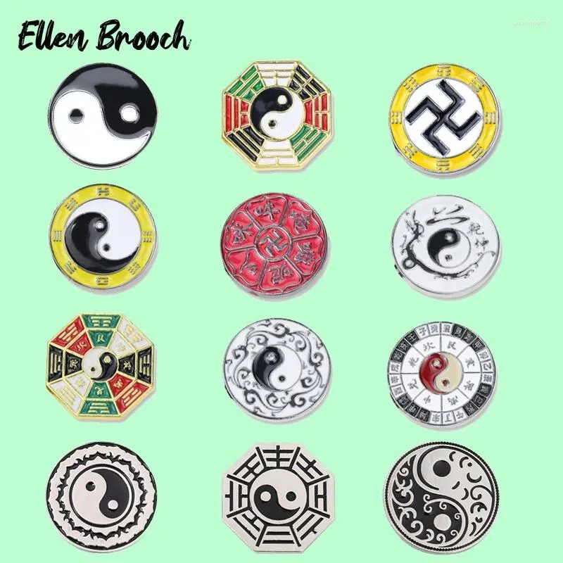 Broches Feng Shui émail broches géomancie Tai Chi Yin Yang huit trigrammes signe symbolique broche revers insignes bijoux cadeau pour les amis