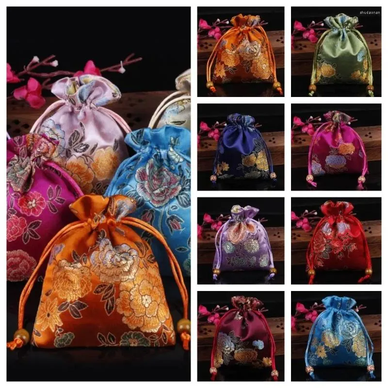 Bolsas de compras Bordado floral Flor Cordón Bolsa Estilo chino Caramelo Pequeña Cartera Gran Capacidad Cubo Embalaje de joyería