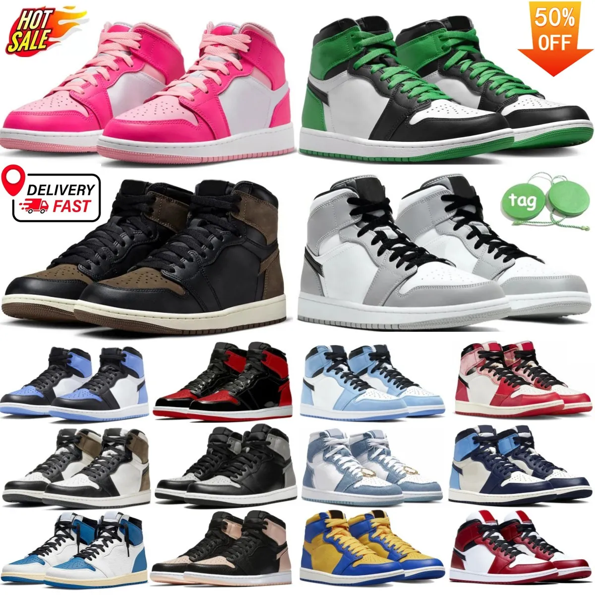 High 1S basketskor OG MENS 1 PALOMINO UNC TOE förlorade och hittade män Sneakers Fierce Pink University Blue Washed Black Brut Lucky Green Valentine's Day Women Trainers