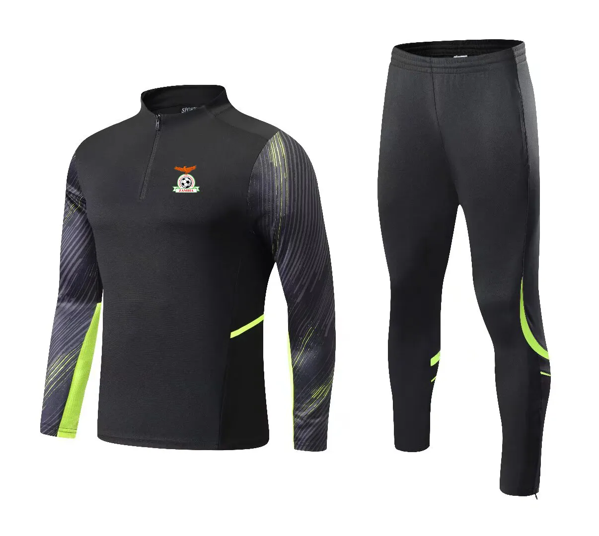 Zâmbia ternos esportivos de lazer masculino e infantil ao ar livre de mangas compridas semi-zíper roupas de treinamento esportes casaco casual tamanho 4XS-2XL