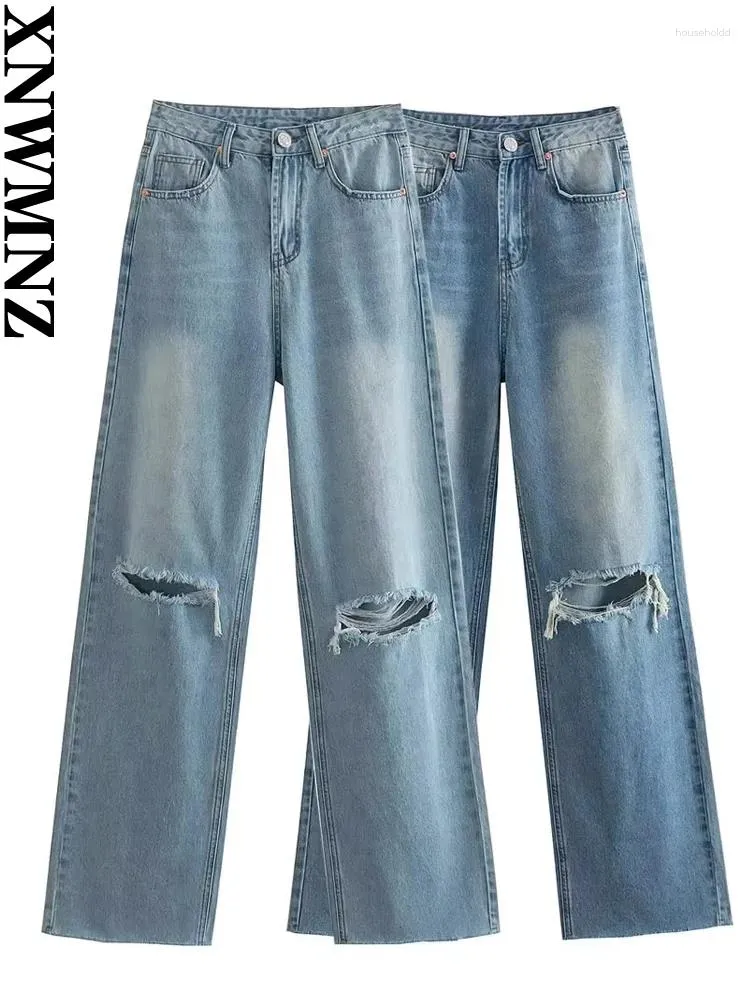 Jeans pour femmes xnwmnz femmes mode taille haute déchiré droite femme vintage rue poches à glissière femme chic