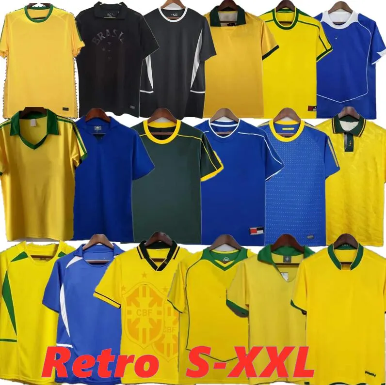 1998 Brasil Soccer Jerseys 2002 Retro koszulki Carlos Romario Ronaldo Ronaldinho 04 Camisa de Futebol 1994 Brazils 2006 Rivaldo Joelinton Adriano 88 00 57 13 All Black