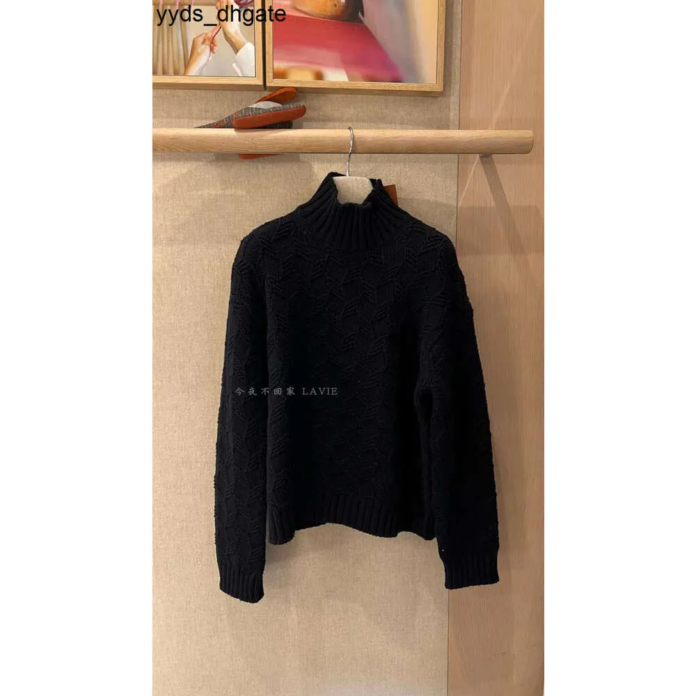 Loro Piano Winter Womens Sweaters Navy Blue Cashmere Woven Turtleneck Long Sleeve Knitwear WIHP