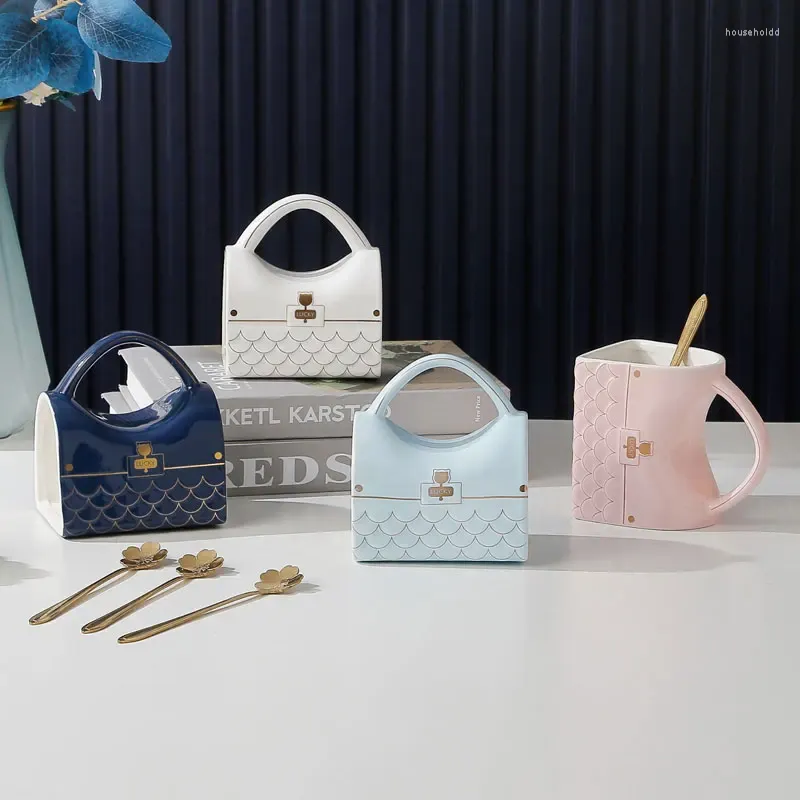Mugs 400ml Creative Handbag Shaped Ceramic Mug With Spoon Personalized Milk Tea Coffee Bag Cups Home Drinkware Funny Gift For Friends