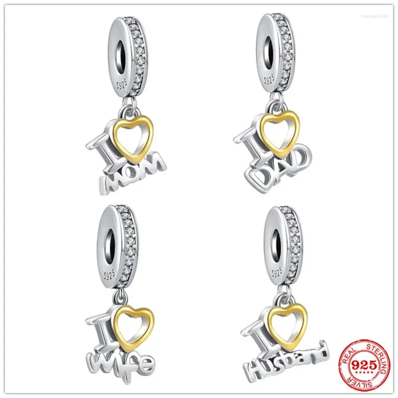 Pierres précieuses en vrac 925 en argent Sterling j'aime maman papa femme mari pendentif breloque à perles Bracelet Original bricolage femmes bijoux accessoires