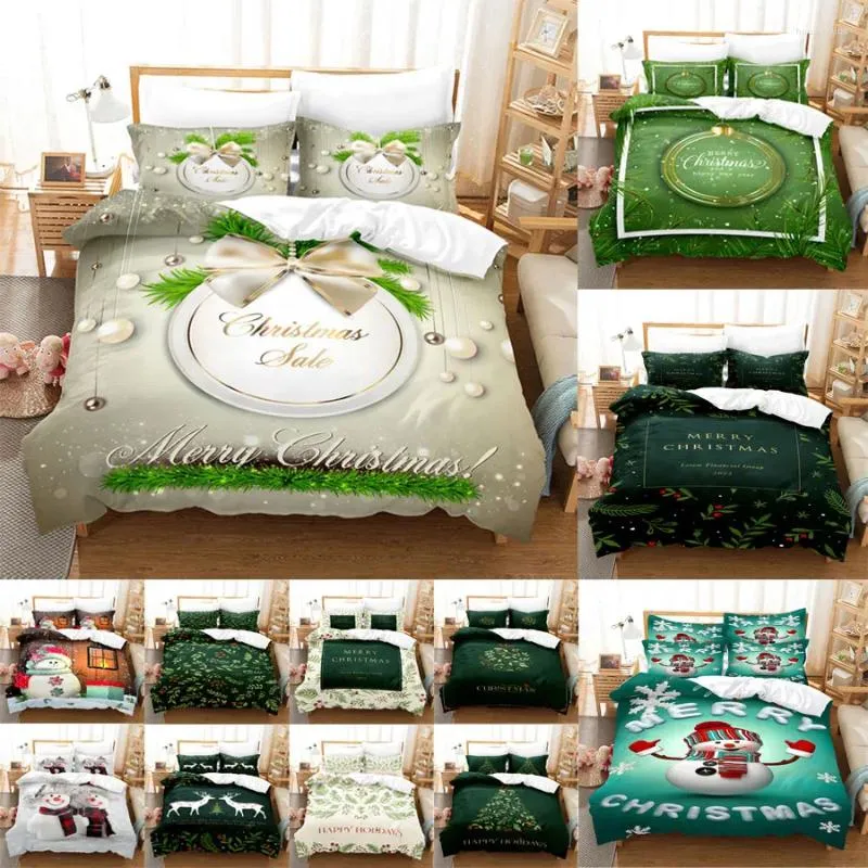 Bedding Sets Merry Christmas Green Snow Man 2024 Kids Quilt Durex Full King Size3Pcs Duvet Cover Linen Set Bedspread200x200 240x220