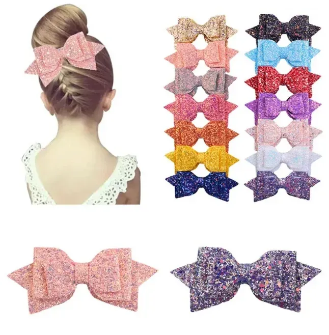 Baby Girls Sequin Bow Clips 5 Inches Shiny Mermaid Bow Hair Clips Children Kids Barrettes Headdress Girls Hair Accessories 14 Colors 0202