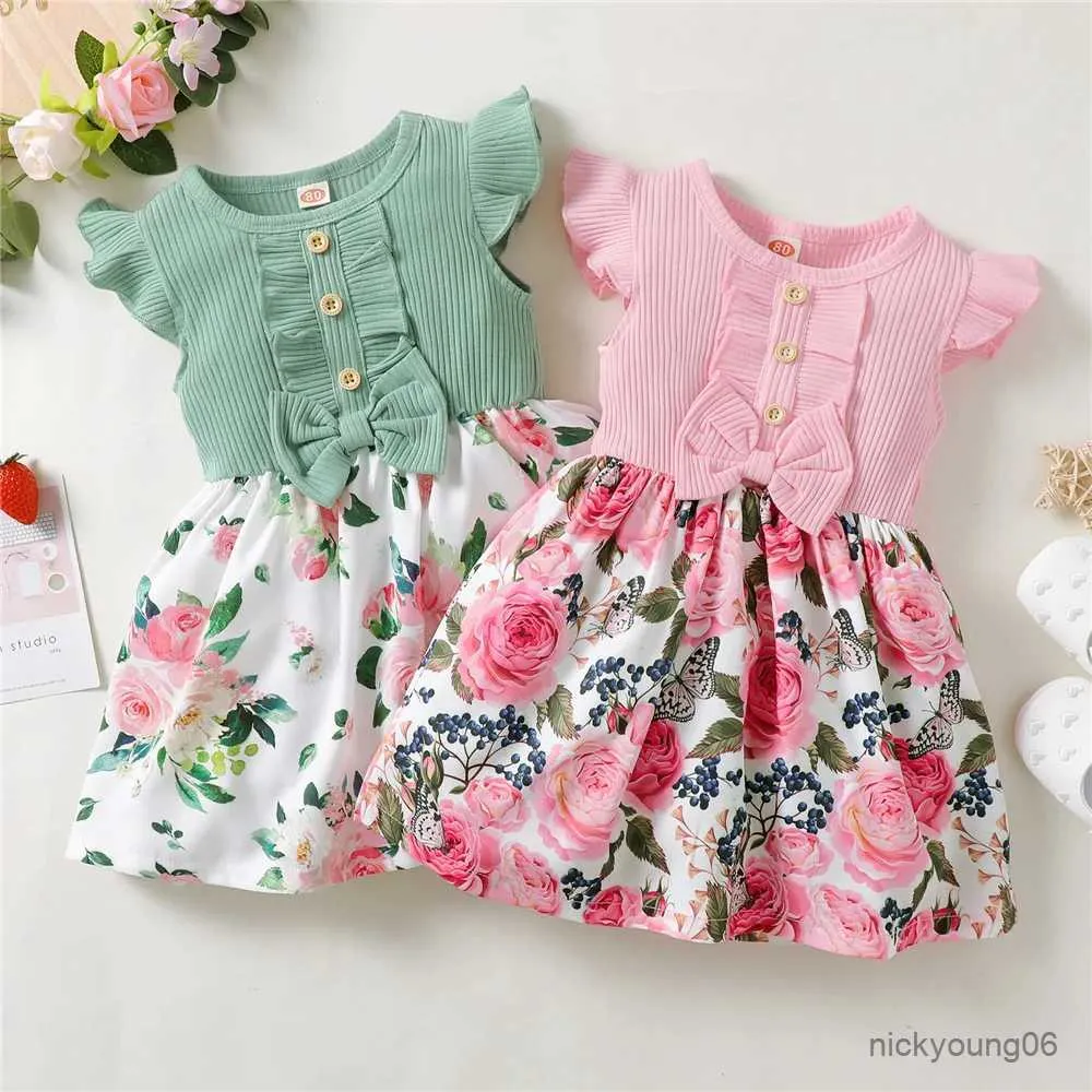 Flickans klänningar 1-5 år Little Princess Clothing Baby ärmlös blommig modeklänning Barn Girl Dagliga semesterkläder