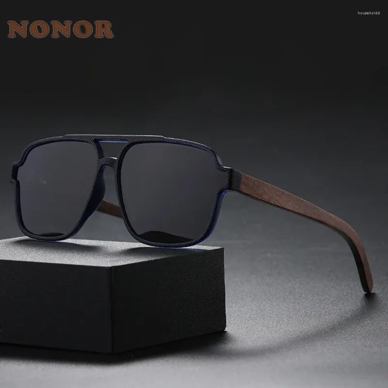 Sunglasses NONOR Polarized For Men Bamboo Wooden Eyeglass Frame UV400 Ultraviolet Protection