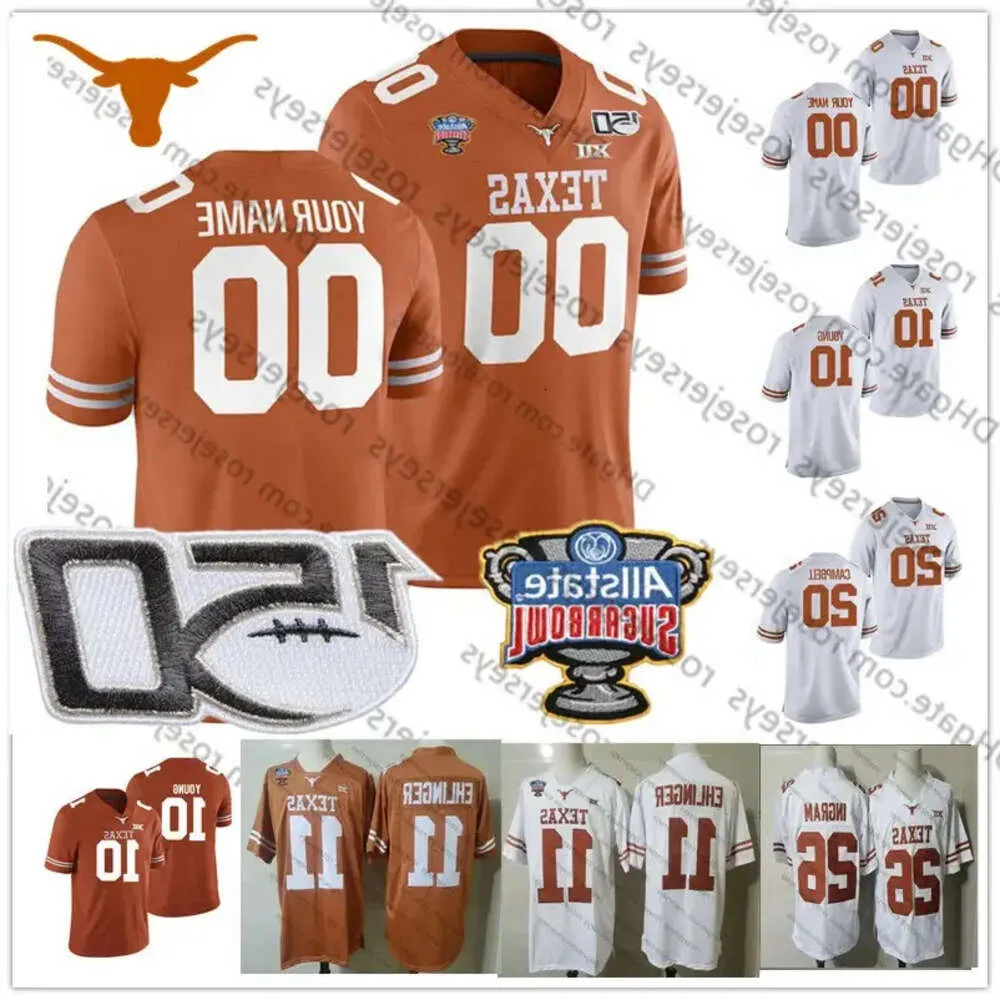 Texas Custom Longhorns 2019 Fotboll Alla namn nummer Orange White 11 Ehlinger 7 Sterns 9 Collin Johnson Young Sugar Bowl NCAA 150th Jer High