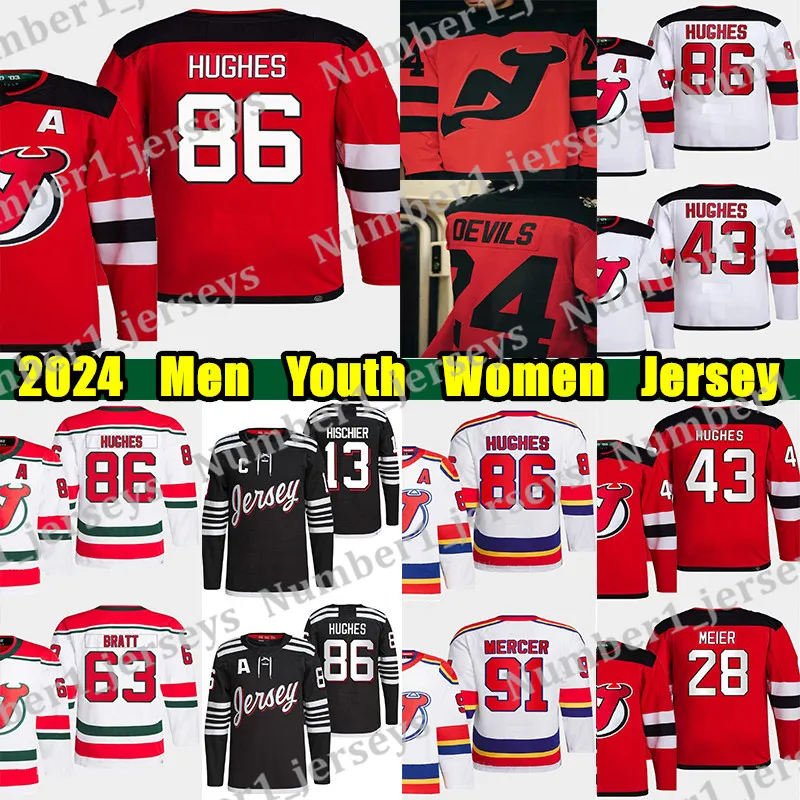 # 86 Camisa de hóquei Jack Hughes Stadium Series # 43 Luke Hughes Jesper Bratt Nico Hischier Dougie Hamilton Ondrej Palat Simon Nemec Dawson Mercer Timo Meier camisetas