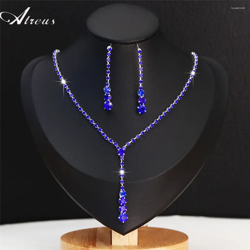 Naszyjnik Zestaw Elegancka królewska Blue Crystal Biżuteria dla kobiet przyjęcie weselne y Waterdrop Pendant Rhinestone Tassel