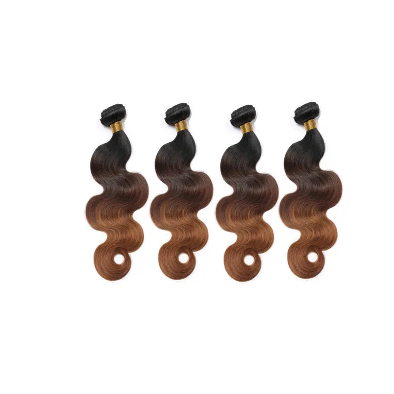 Yirubeauty 1B/4/30 Tre Toni di Colore Lisci Brasiliani Peruviani Indiani 100% Estensioni Dei Capelli Vergini Umani 10-30 pollici 4 Bundles Onda Del Corpo