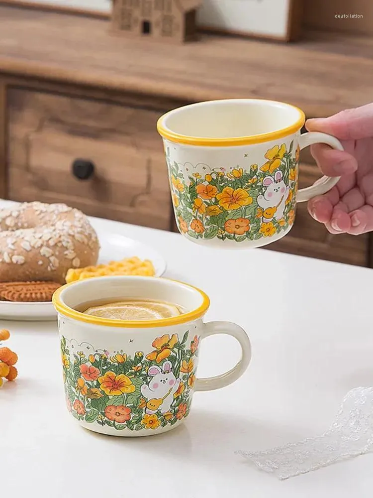 Tazze Instagram Simpatico cartone animato Tazza in ceramica Acqua Latte Colazione Fiore Cespuglio Regalo per ragazza