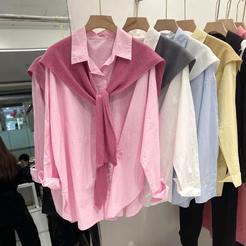 قميص شال بيني شال للنساء السوبروين الوردي مجموعة من قطعتين تصميم كوري 2024 طراز الموضة الخريف قمة أنيقة