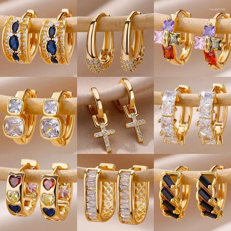 Hoop Earrings In Goth Cross For Women Gold Color Stainless Steel 2024 Trending Luxury Designer Jewelry Gift Aretes Mujer