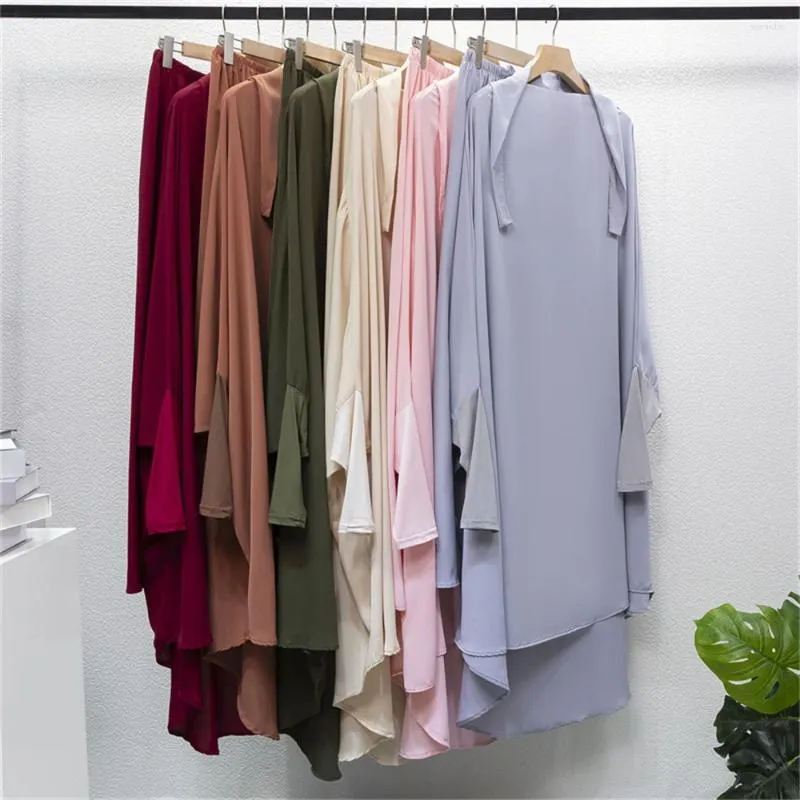 Roupas étnicas Khimar Saia 2 Peças Set Dubai Turquia Muçulmana Mulheres Oração Vestuário Islâmico 2024 Ramadan Eid Robe Abaya Hijab Vestido Vestido